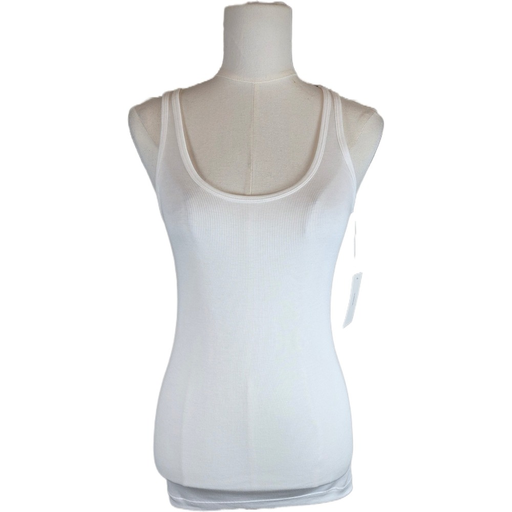 Vince White Ribbed Scoop Neck Tank Top Pima Cotton Modal